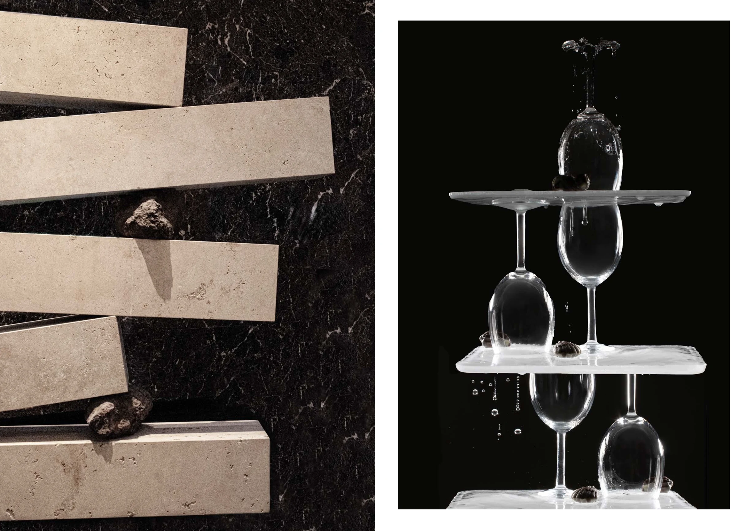 Graphic spread pairing striped textures with glassware